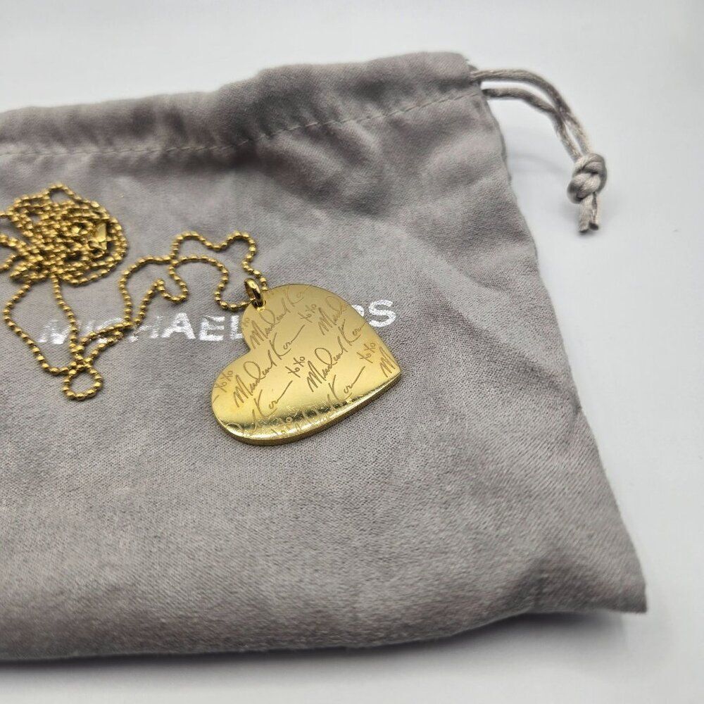 Michael Kors Gold-Tone Heart Pendant Necklace 30" Drawstring Dust Bag